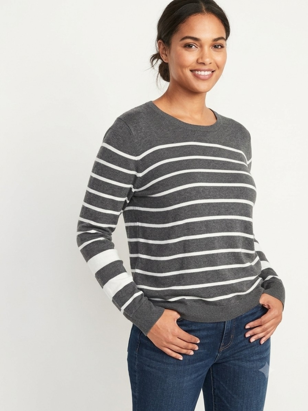 Old Navy Striped Crewneck Sweater in Charcoal and White Size XXL NWT